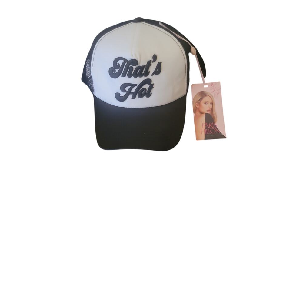 NWT Paris Hilton That's Hot Trucker Hat Black White Y2K Graphic Cap Adjustable
